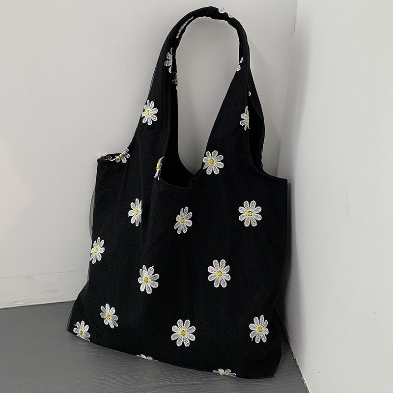 Embroidered Canvas Slouchy Shoulder Bag - Color_05