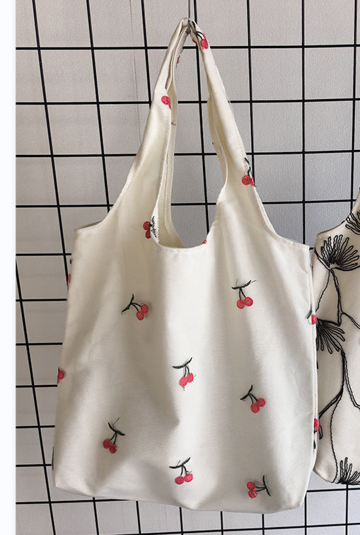 Embroidered Canvas Slouchy Shoulder Bag - Color_06