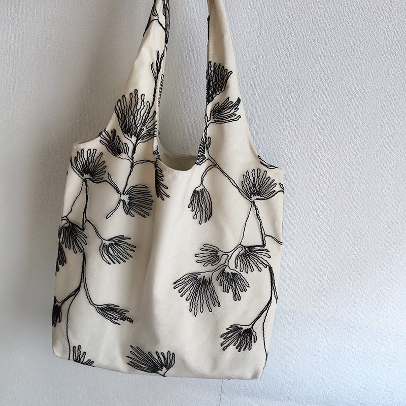 Embroidered Canvas Slouchy Shoulder Bag - Color_07