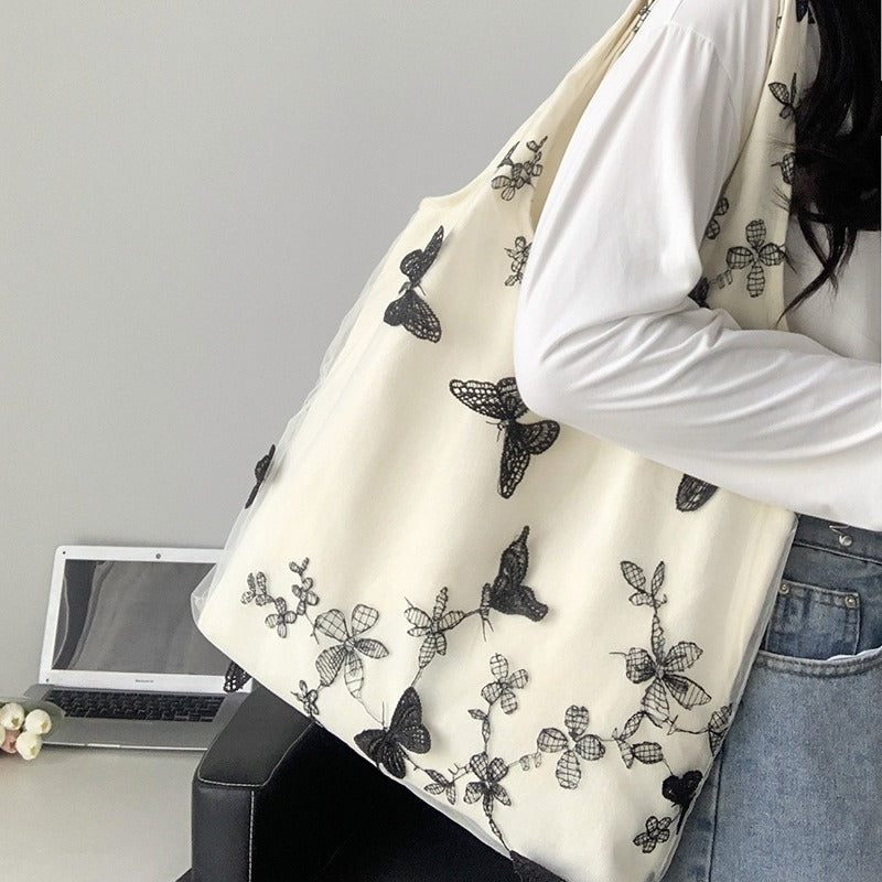 Embroidered Canvas Slouchy Shoulder Bag - view 1