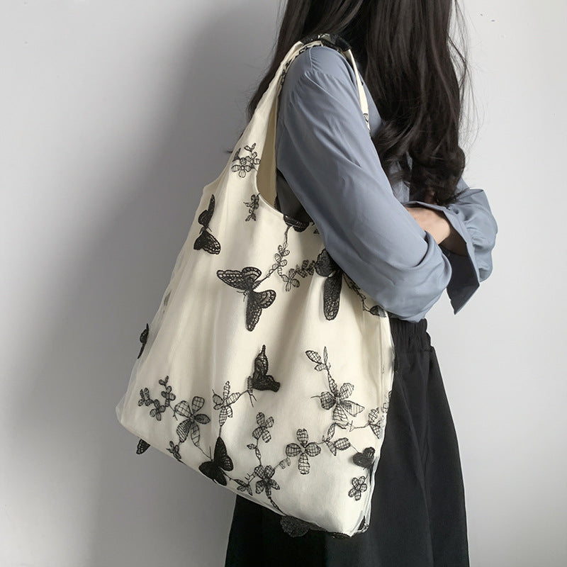 Embroidered Canvas Slouchy Shoulder Bag - view 2