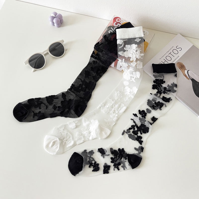 Sheer Floral Lace Knee High Socks - view 1