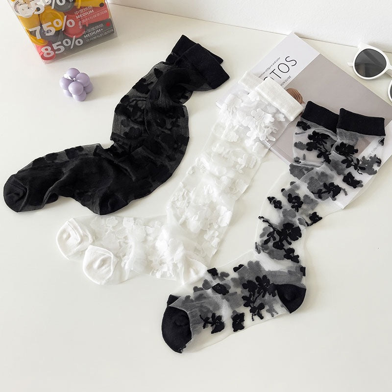 Sheer Floral Lace Knee High Socks - view 3