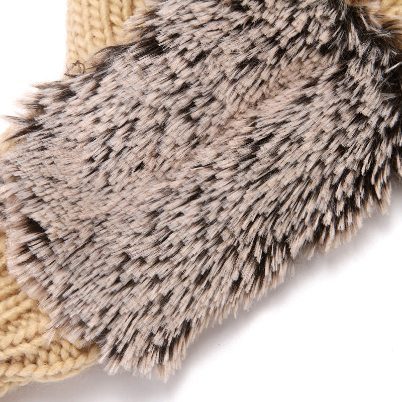 Hedgehog Convertible Fingerless Knit Gloves - Beige - 3