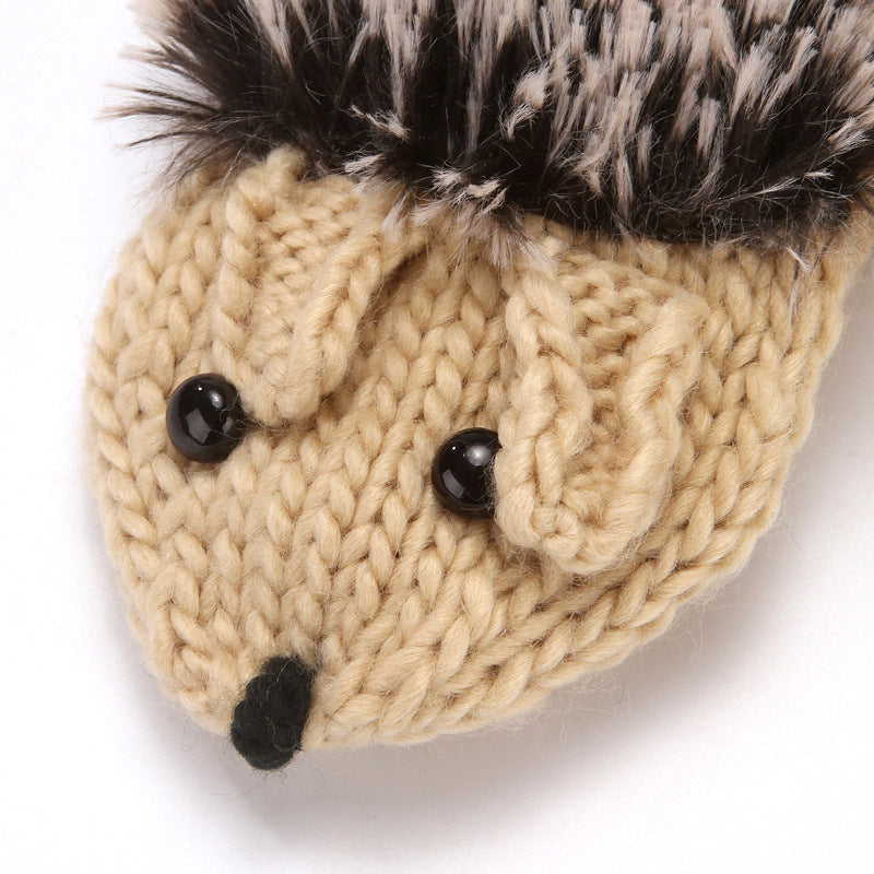 Hedgehog Convertible Fingerless Knit Gloves - Beige - 4