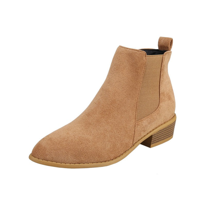 Pointed Toe Chelsea Ankle Boots with Side Zip - Camel