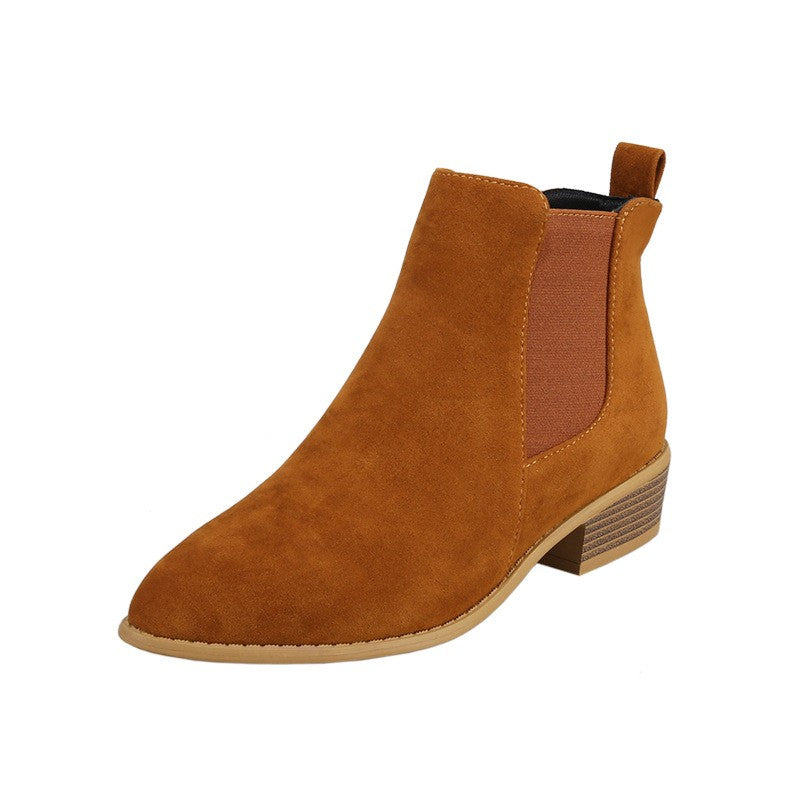 Pointed Toe Chelsea Ankle Boots with Side Zip - Cognac