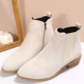 Pointed Toe Chelsea Ankle Boots with Side Zip - Off White