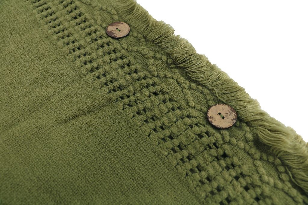 Hooded Fringe Trim Knit Poncho Wrap - olive - 2