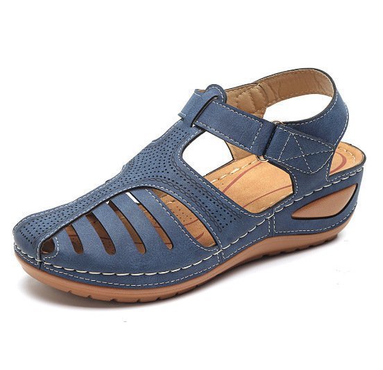 Vintage Cutout Fisherman Wedge Sandals - Blue