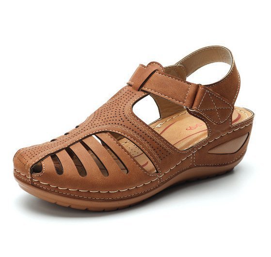 Vintage Cutout Fisherman Wedge Sandals - DarkBrown