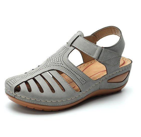 Vintage Cutout Fisherman Wedge Sandals - Grey
