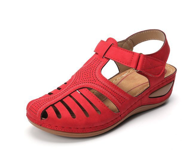 Vintage Cutout Fisherman Wedge Sandals - Red