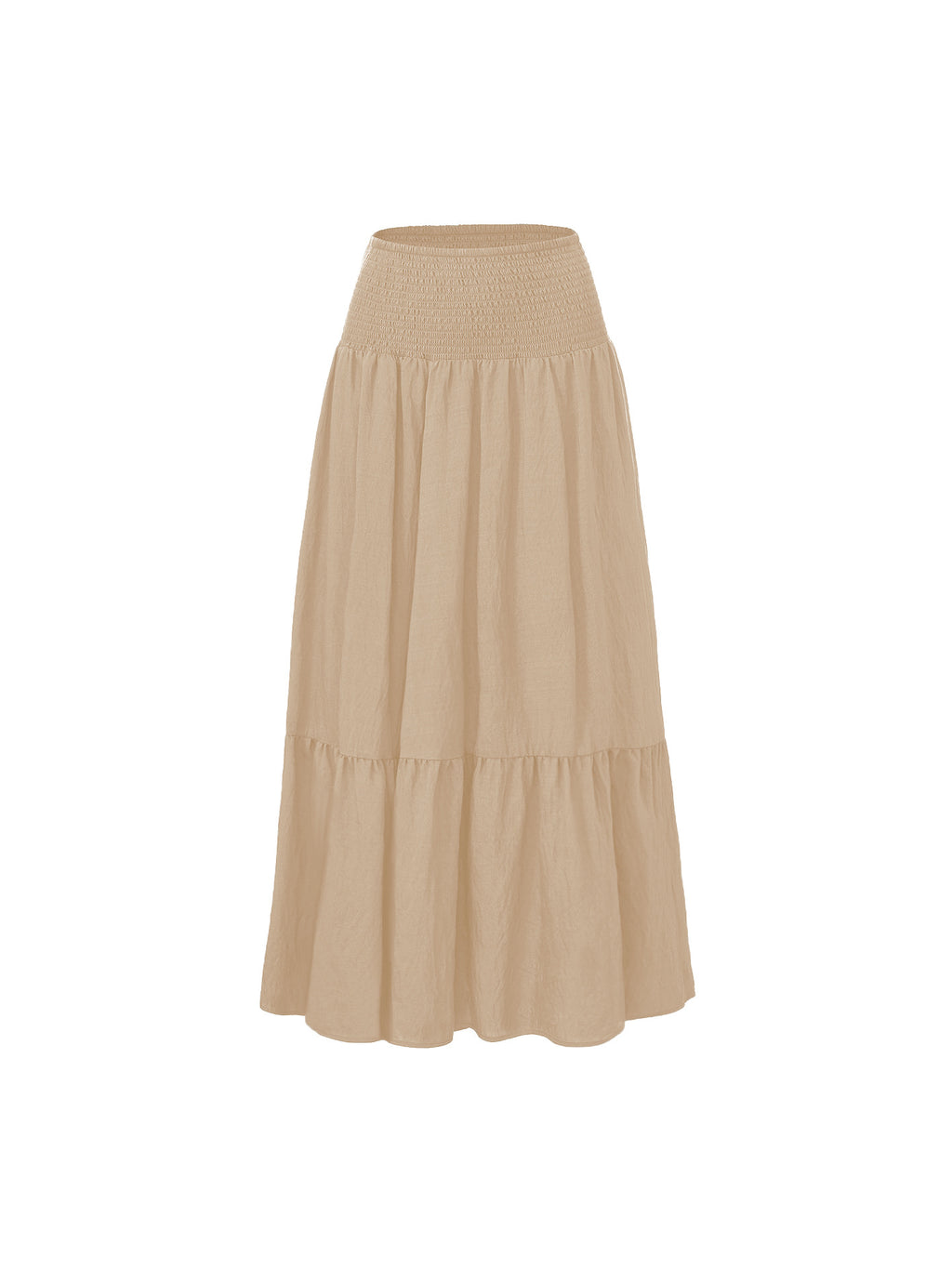 Boho Tiered Elastic Waist Maxi Skirt - Apricot