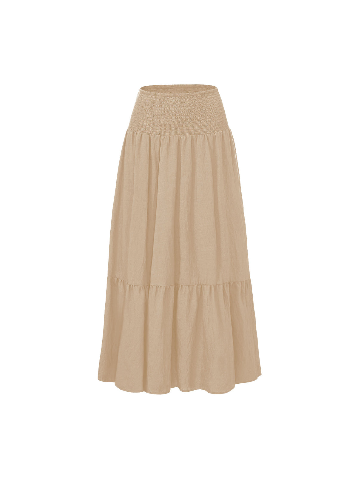 Boho Tiered Elastic Waist Maxi Skirt - Apricot