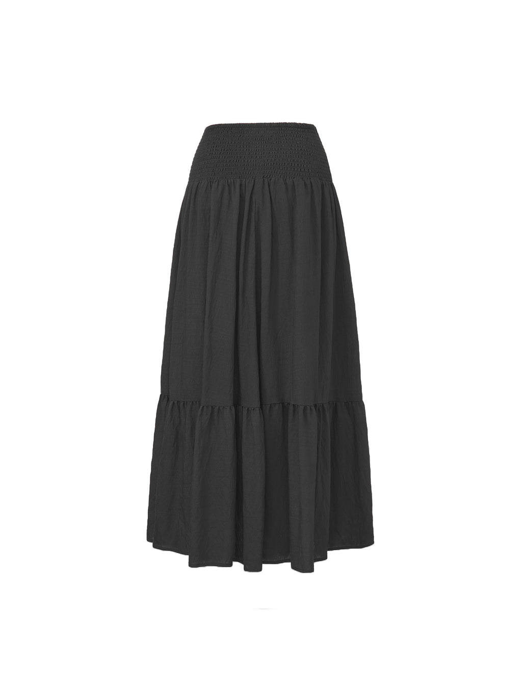 Boho Tiered Elastic Waist Maxi Skirt - Black
