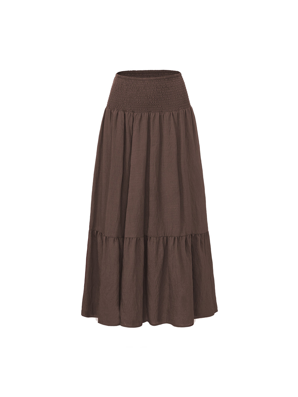 Boho Tiered Elastic Waist Maxi Skirt - Brown