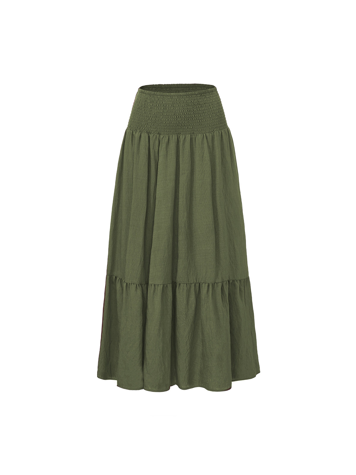 Boho Tiered Elastic Waist Maxi Skirt - Green