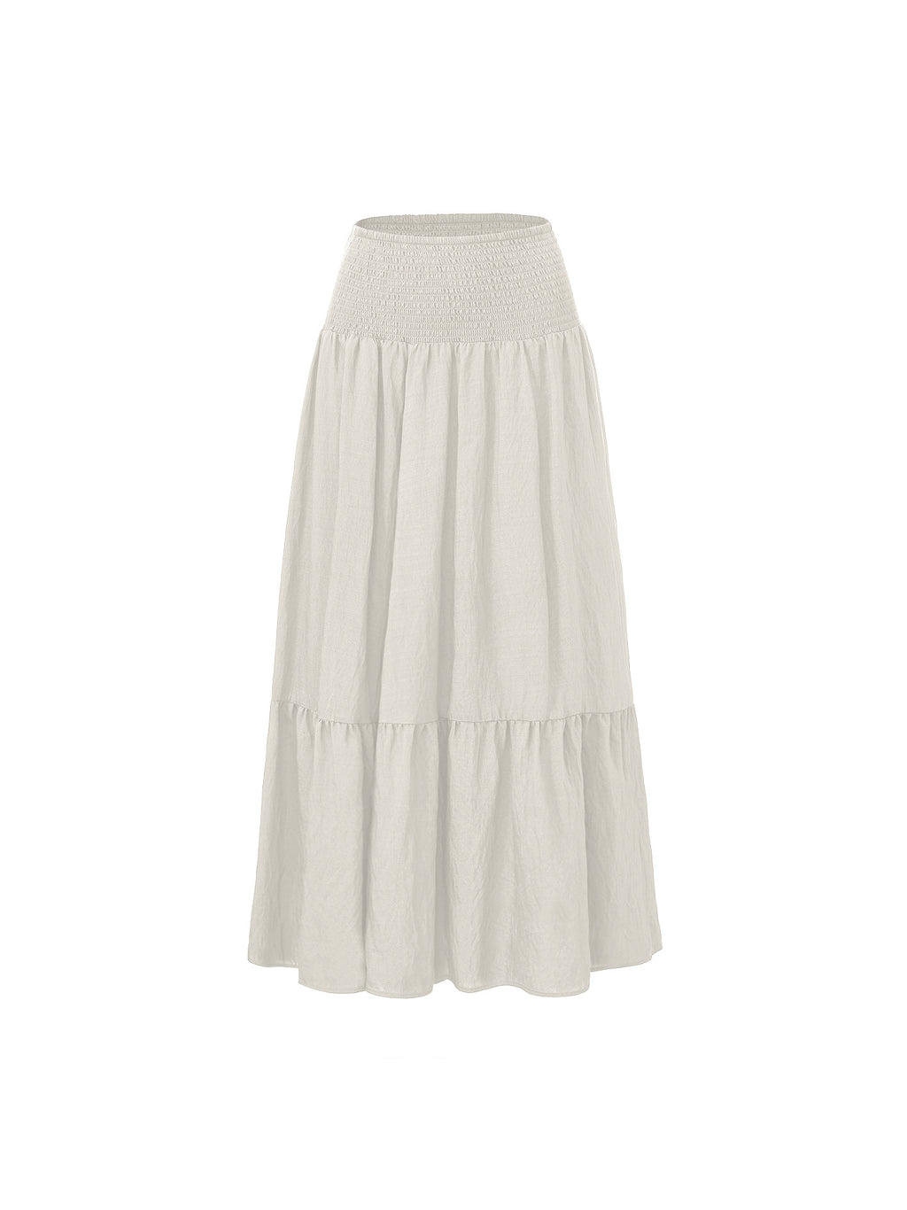 Boho Tiered Elastic Waist Maxi Skirt - White