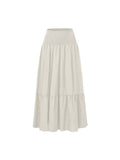 Boho Tiered Elastic Waist Maxi Skirt - White