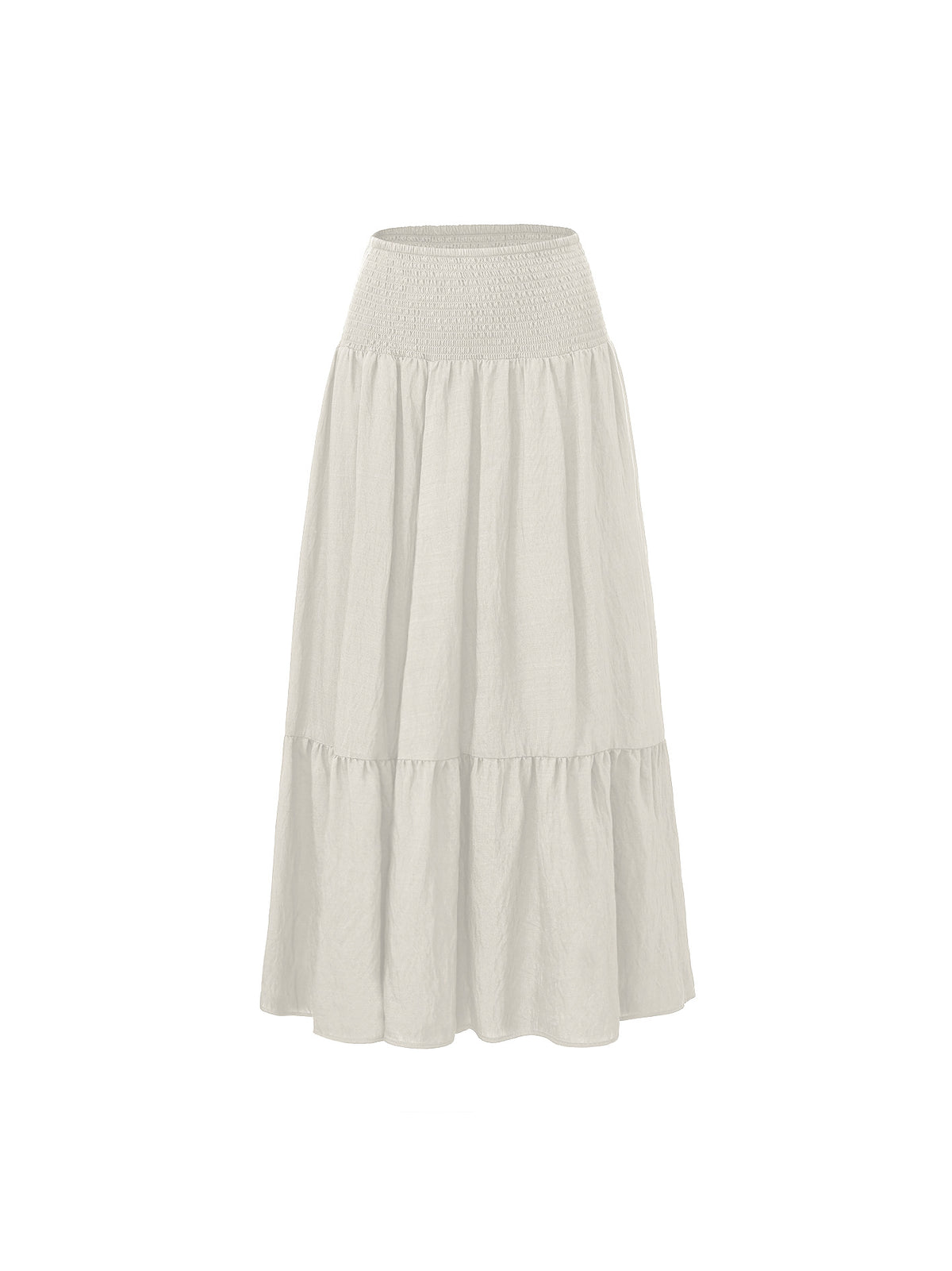 Boho Tiered Elastic Waist Maxi Skirt - White