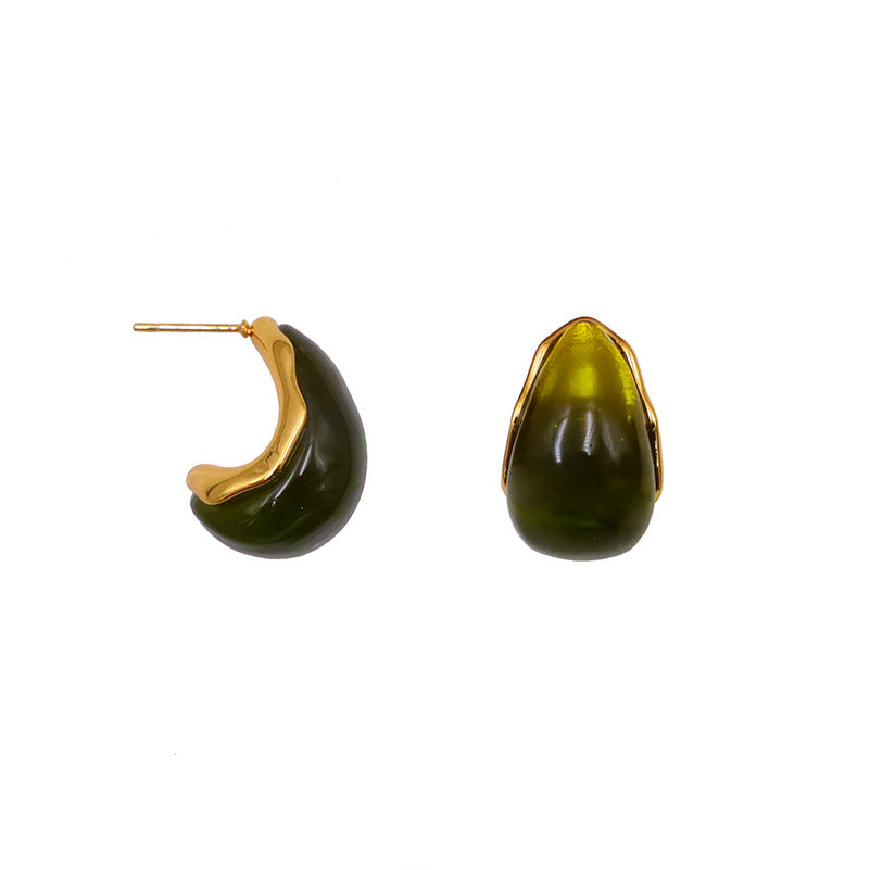 Glossy Teardrop Resin Dome Earrings - Black