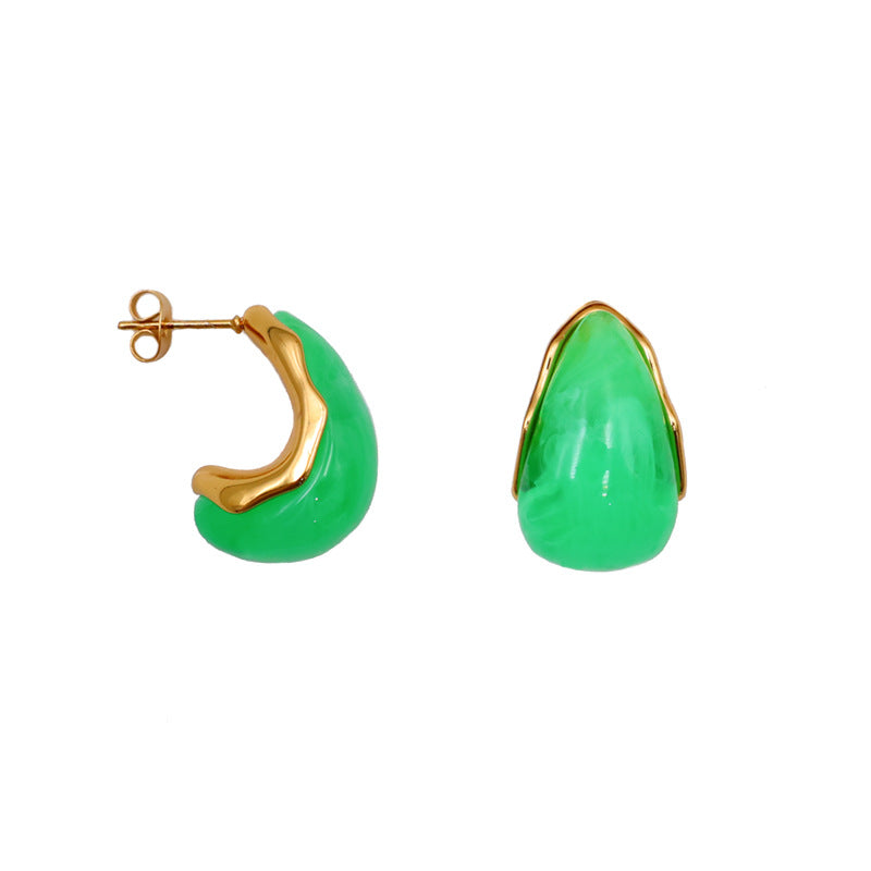Glossy Teardrop Resin Dome Earrings - Green