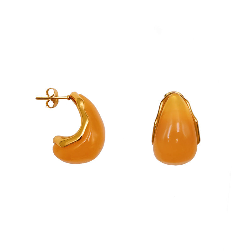 Glossy Teardrop Resin Dome Earrings - Orange