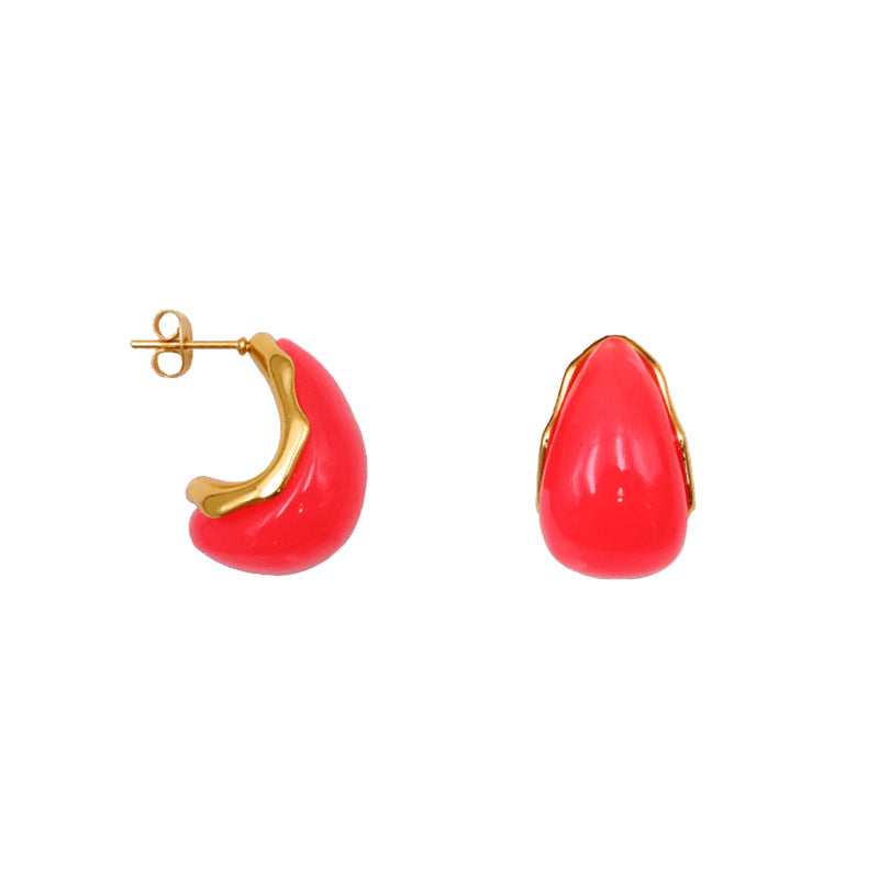 Glossy Teardrop Resin Dome Earrings - Red