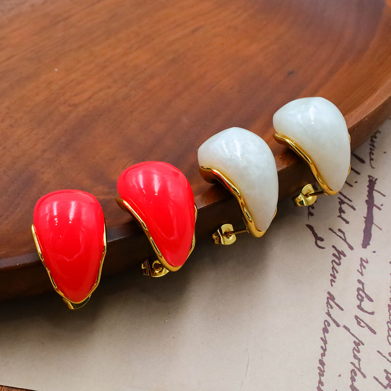 Glossy Teardrop Resin Dome Earrings - Red - 1