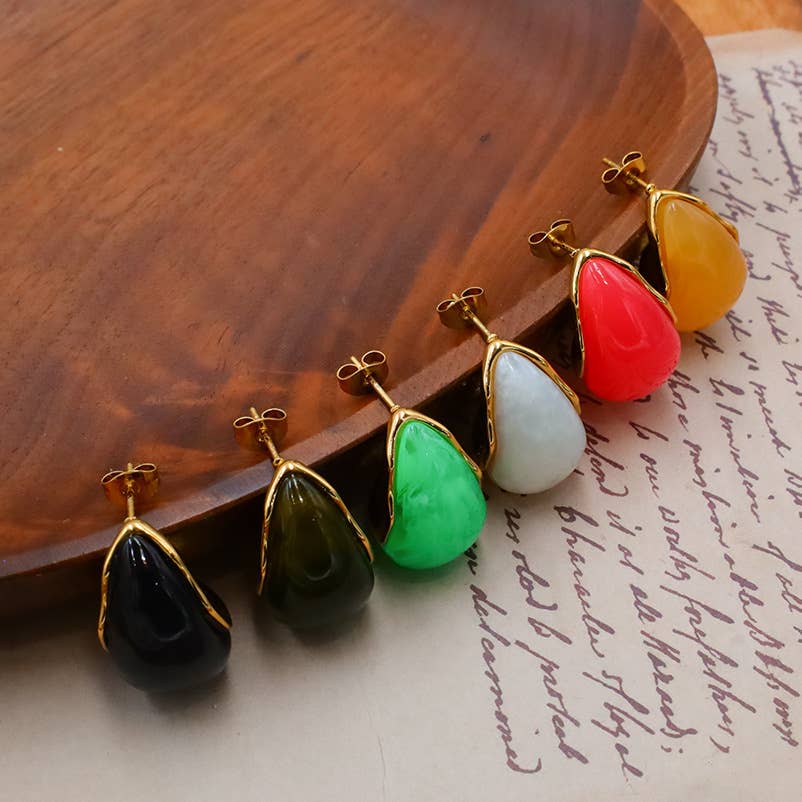 Glossy Teardrop Resin Dome Earrings