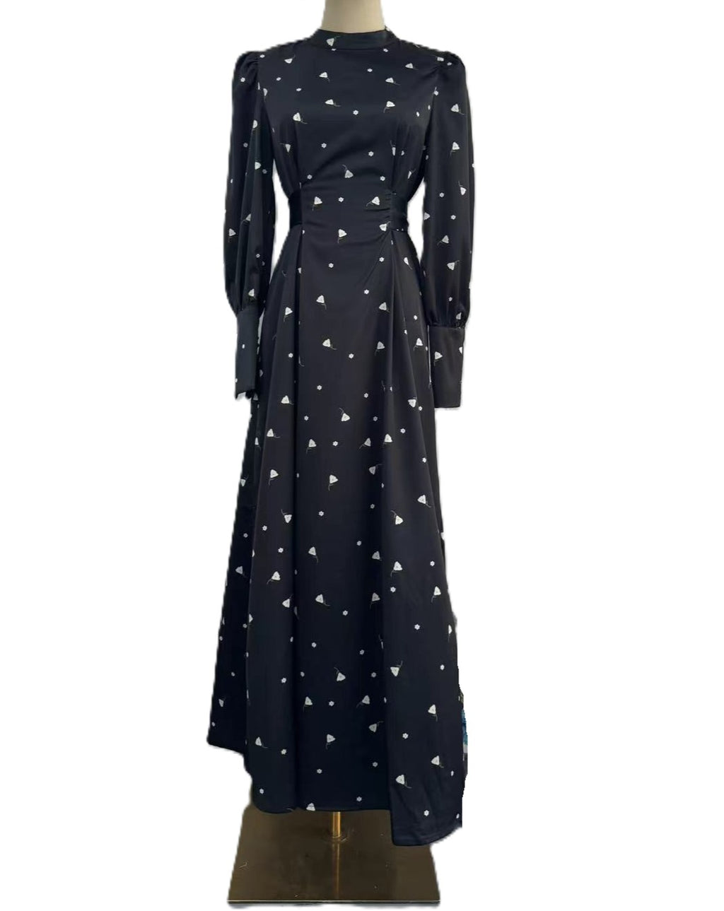 Polka Dot High Neck Chiffon Maxi Dress - Black