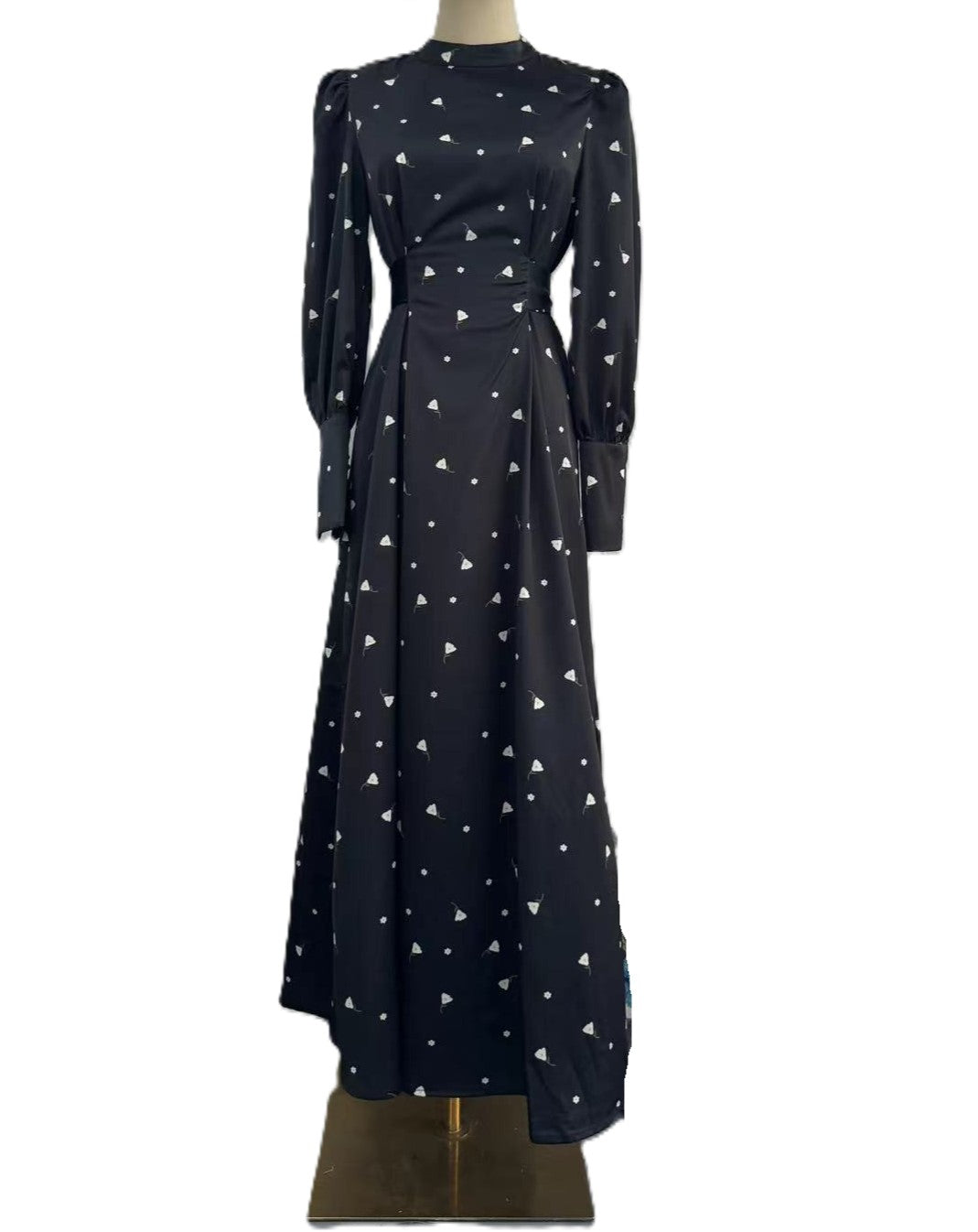 Polka Dot High Neck Chiffon Maxi Dress - Black