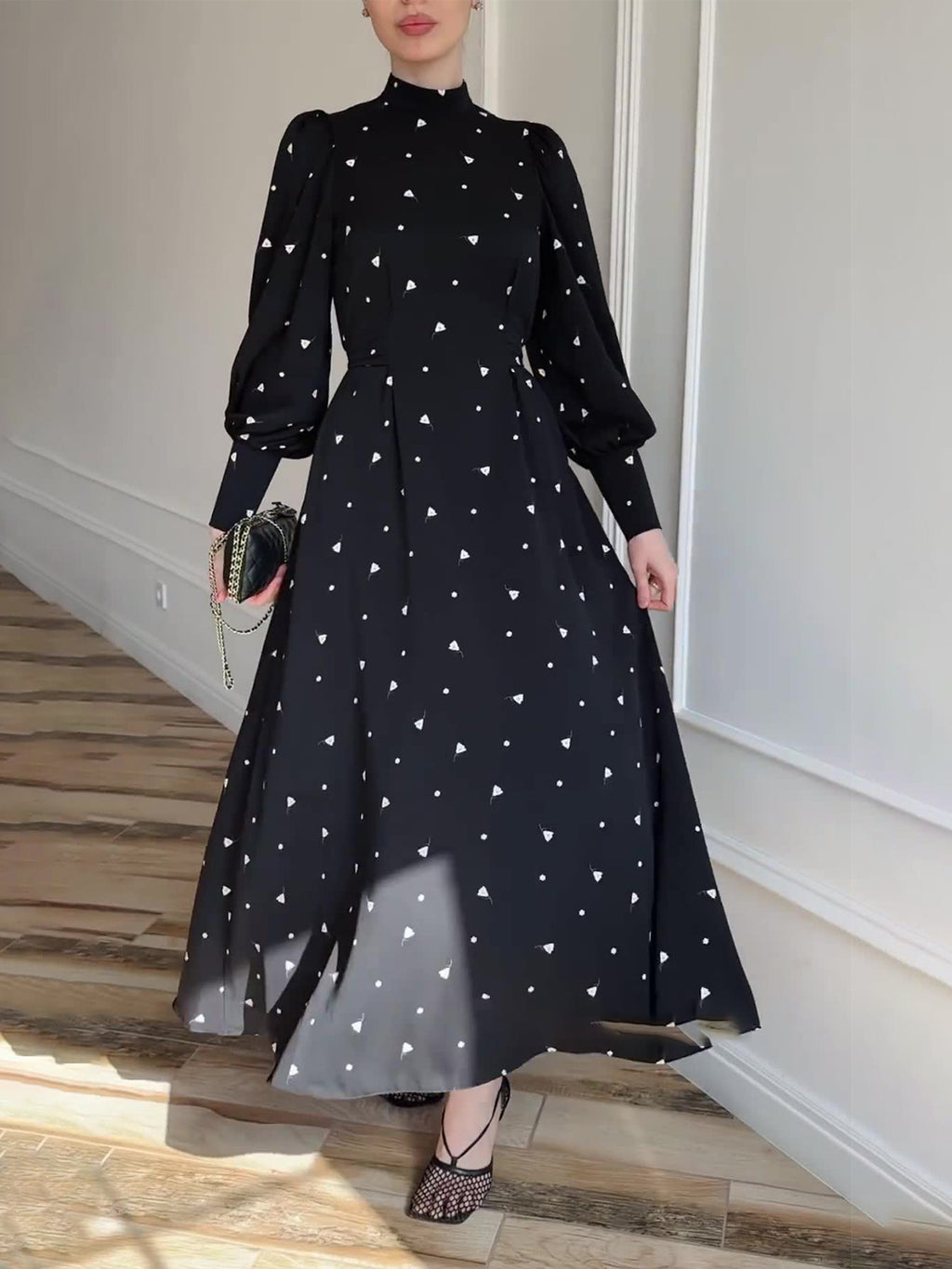 Polka Dot High Neck Chiffon Maxi Dress - view 1