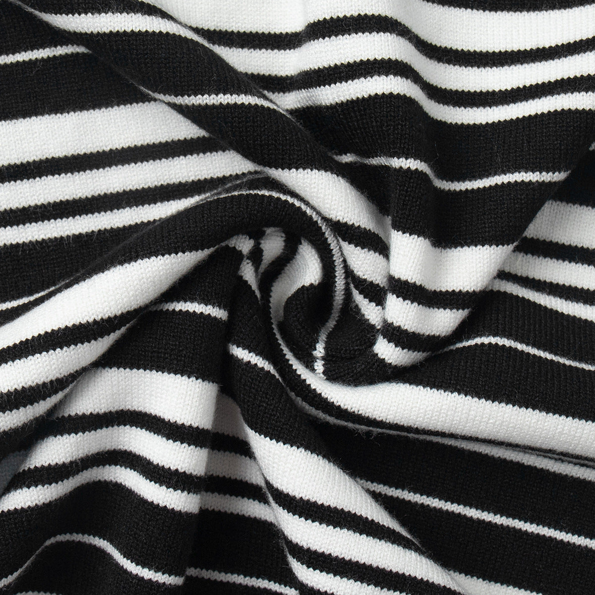 Striped Collared Button Knit Polo Top - Black - 1