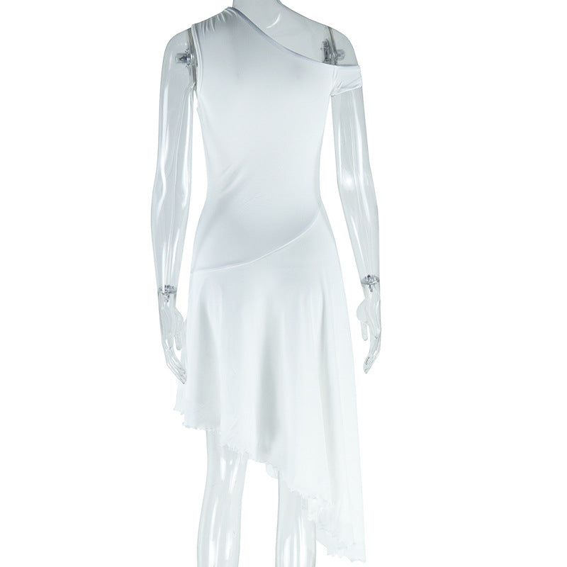 Off Shoulder Asymmetric Handkerchief Hem Midi Dress - White - 3