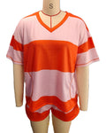 Wide Stripe Slouchy Top And Shorts Set - Orange