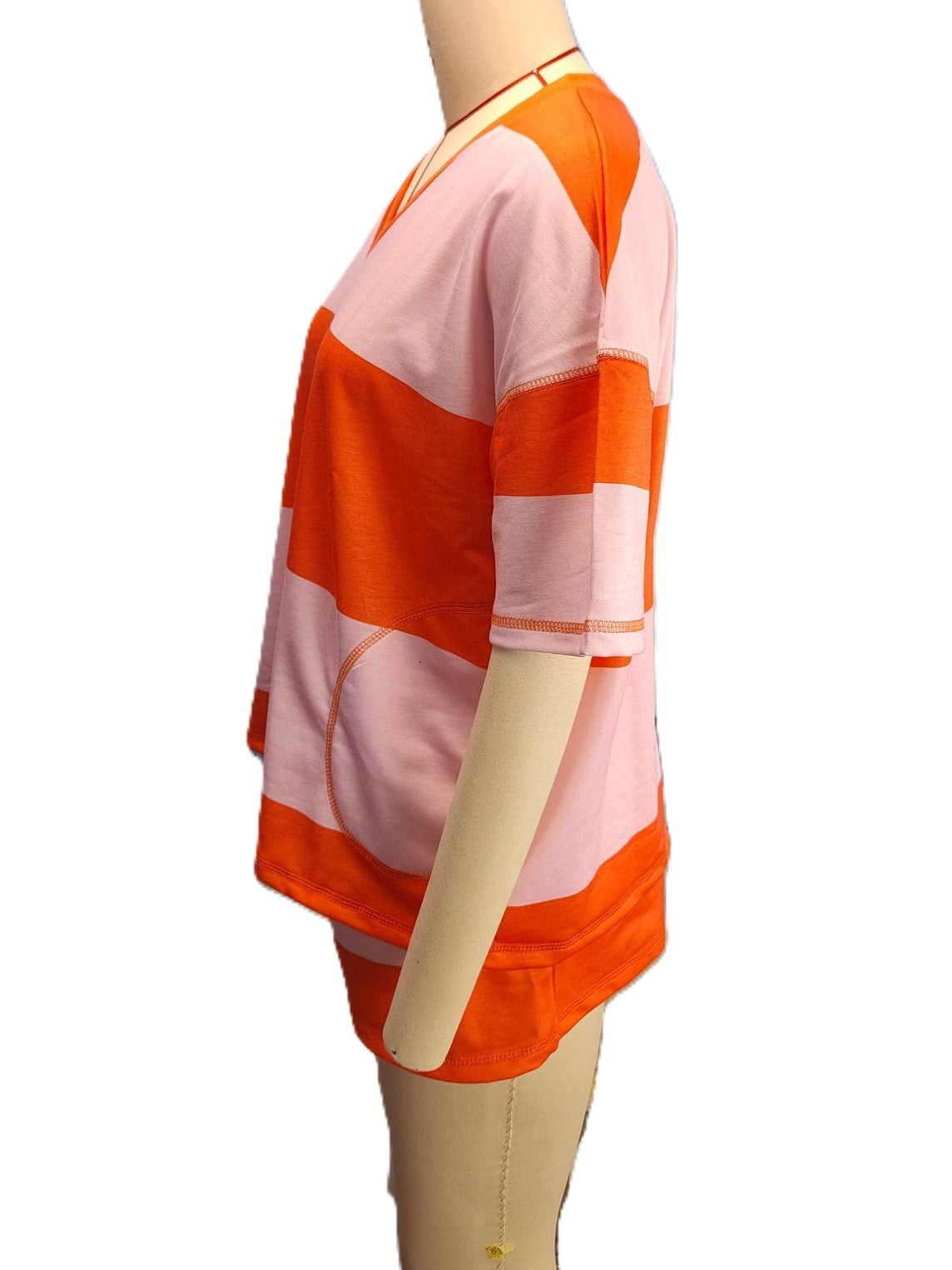 Wide Stripe Slouchy Top And Shorts Set - Orange - 1
