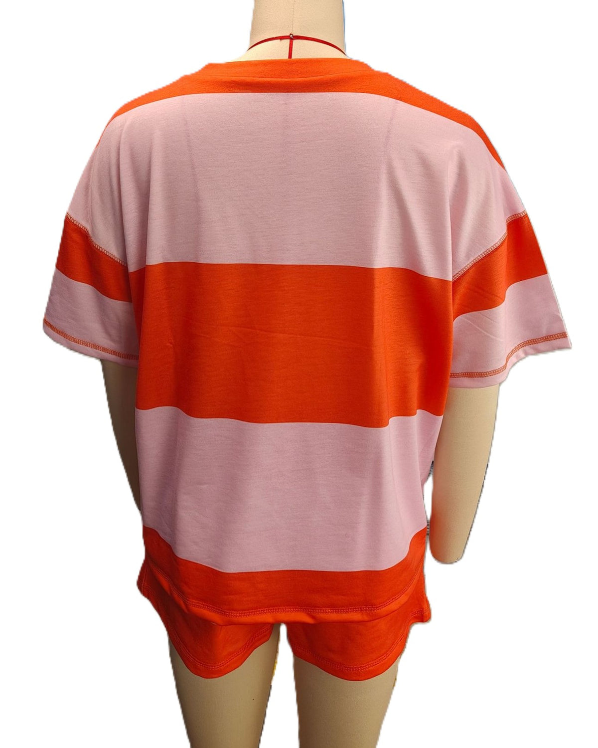 Wide Stripe Slouchy Top And Shorts Set - Orange - 2