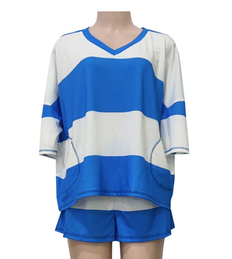 Wide Stripe Slouchy Top And Shorts Set