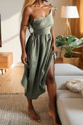 Tie Strap Open Back Midi Dress - Green