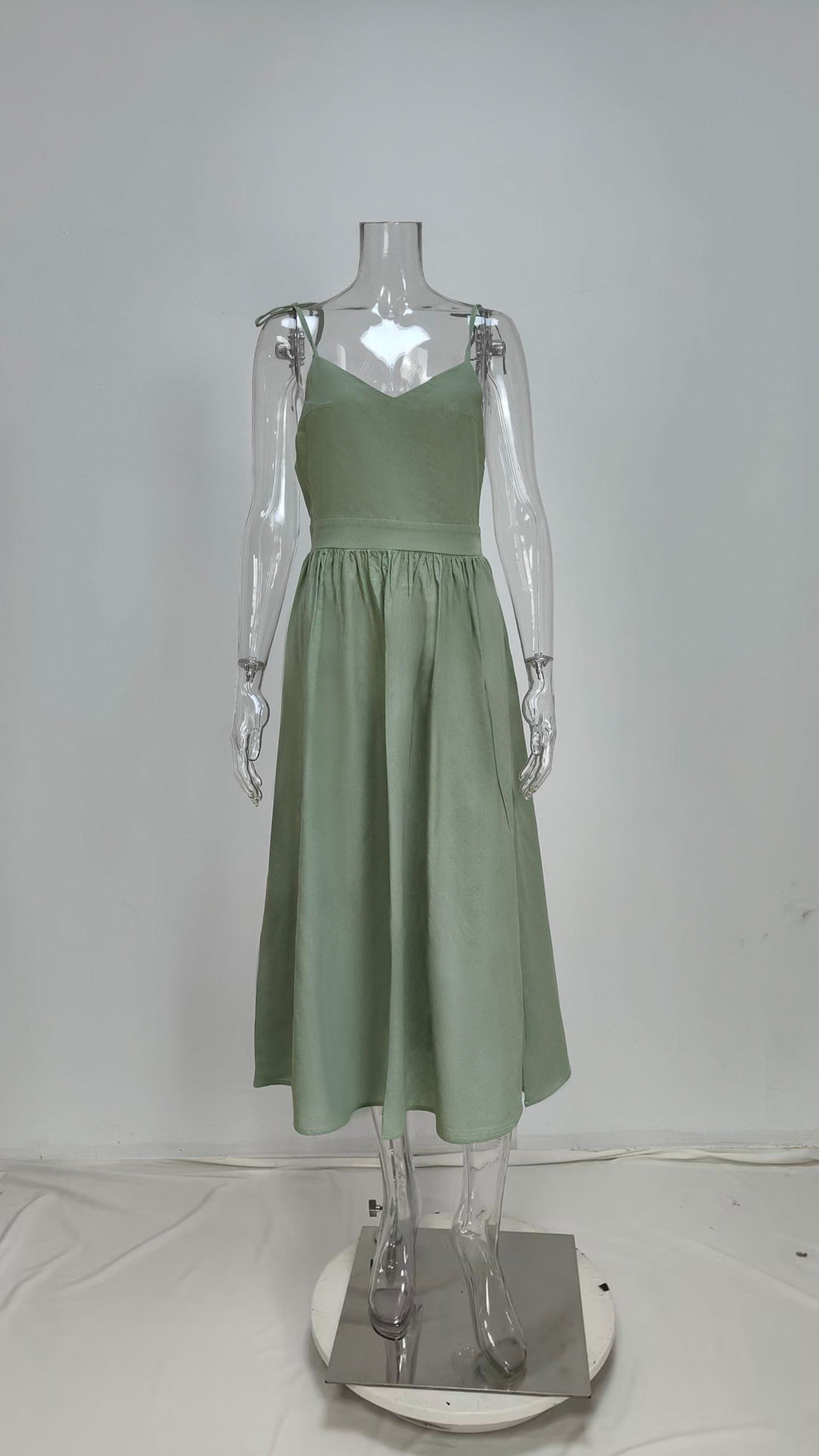Tie Strap Open Back Midi Dress - Green - 1