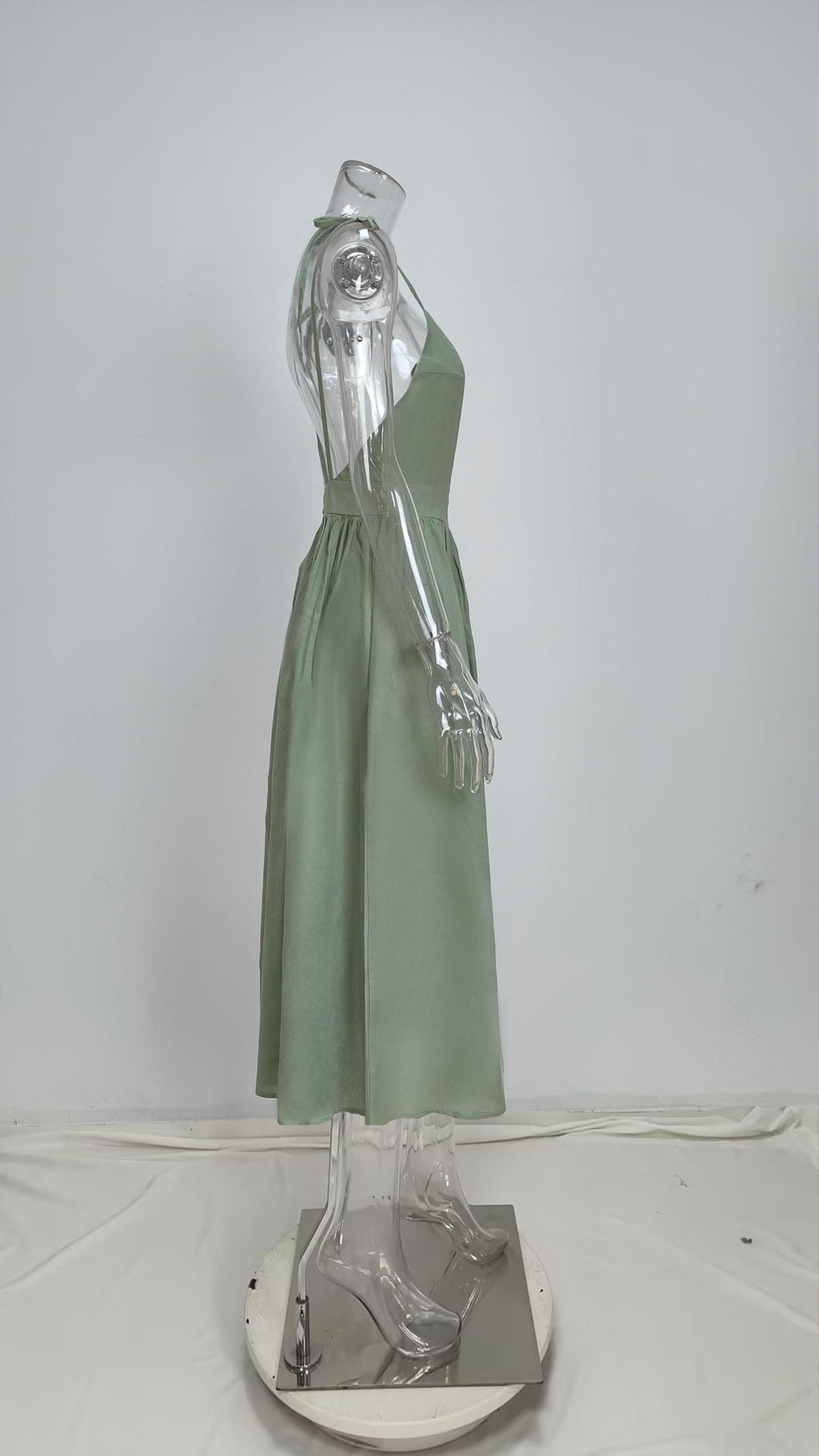Tie Strap Open Back Midi Dress - Green - 2