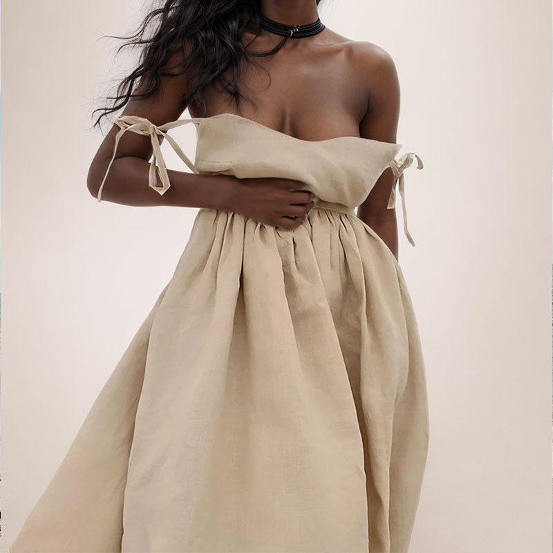 Tie Strap Open Back Midi Dress - Khaki