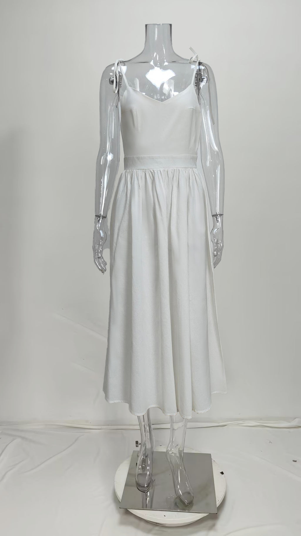 Tie Strap Open Back Midi Dress - white - 1