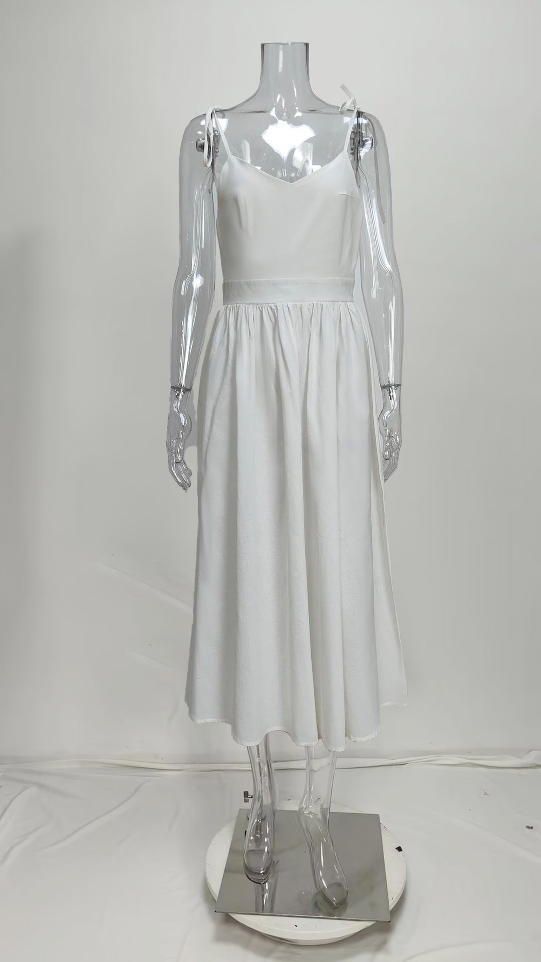 Tie Strap Open Back Midi Dress - white - 1