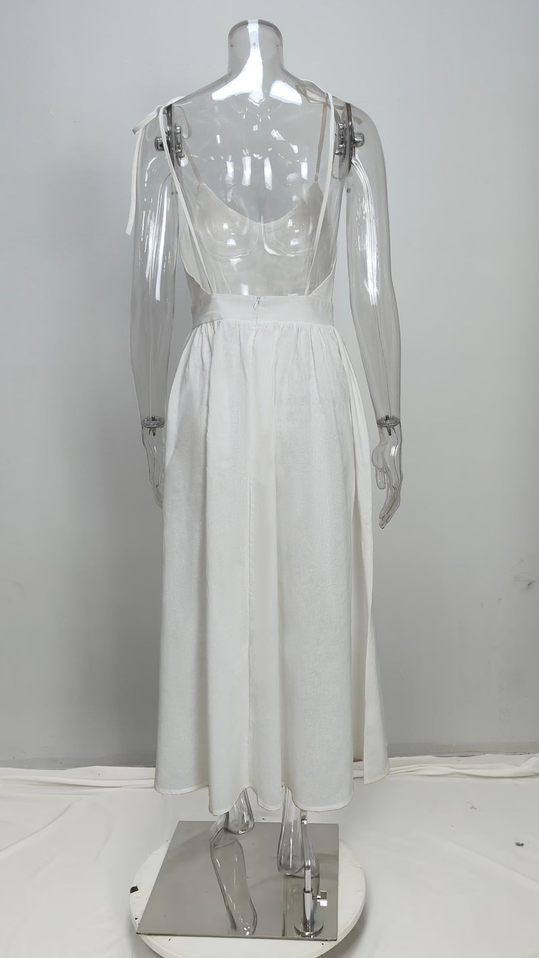 Tie Strap Open Back Midi Dress - white - 2