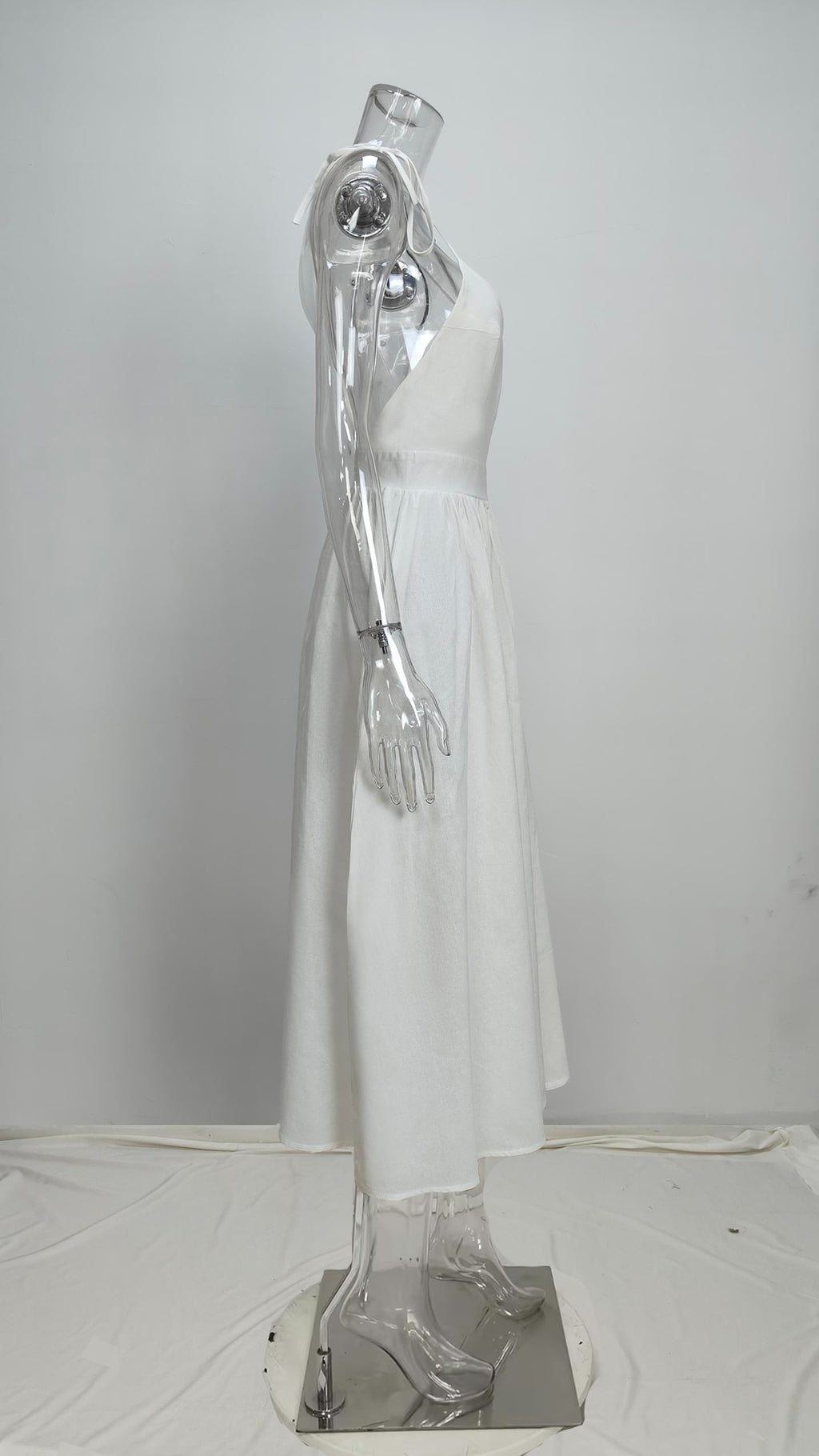 Tie Strap Open Back Midi Dress - white - 3