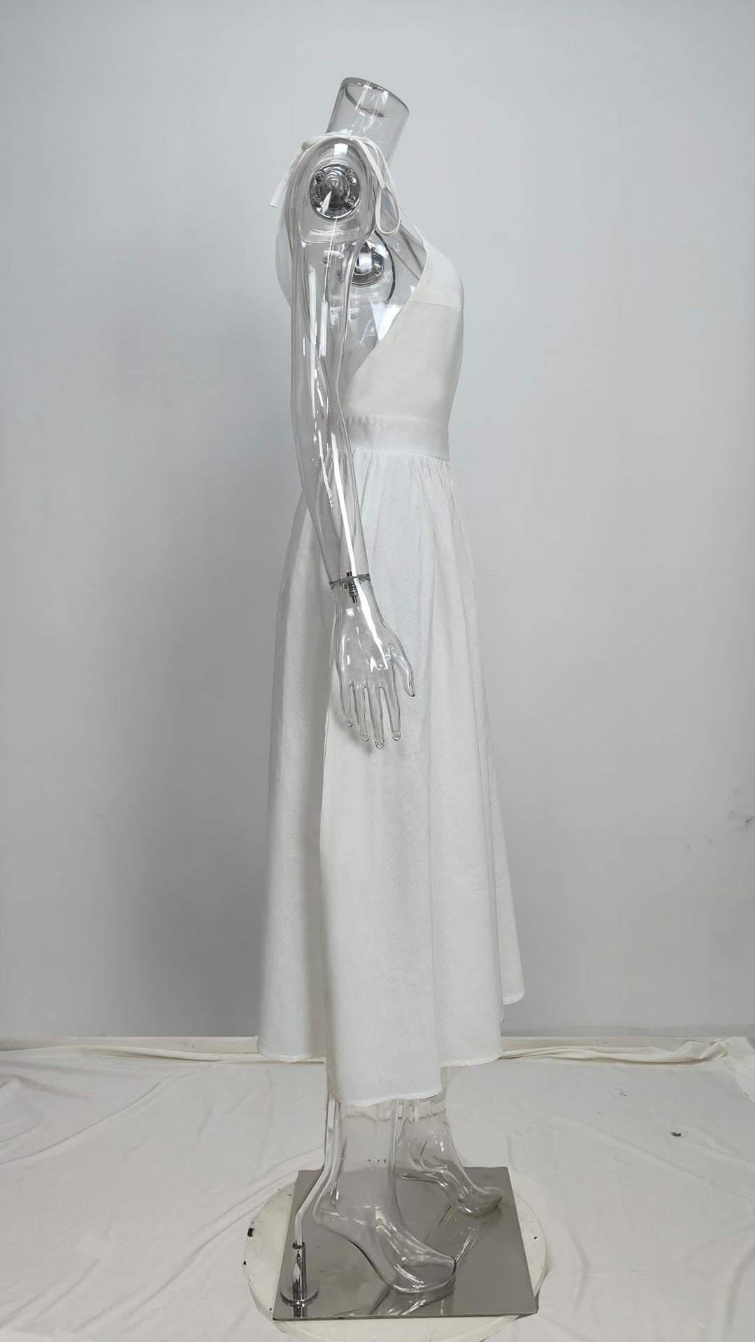 Tie Strap Open Back Midi Dress - white - 3