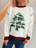 Christmas Tree Jacquard Fringe Trim Pullover - White